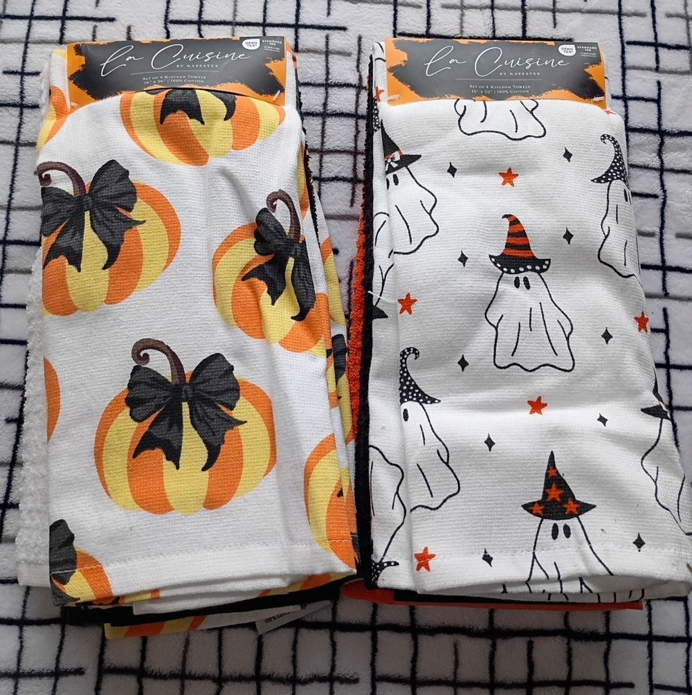 8 Pcs. 16"x26" Halloween Pumpkin and Ghost Kitchen Towels Set